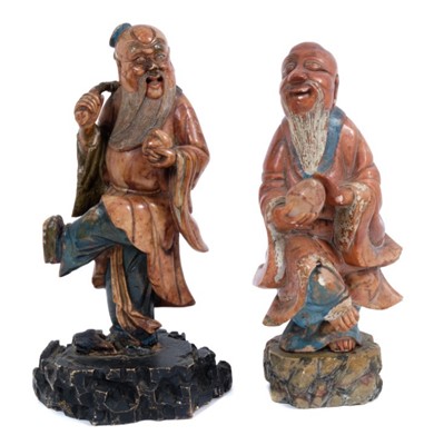 Lot 780 - Pair of 18th century Chinese soapstone and polychrome figures