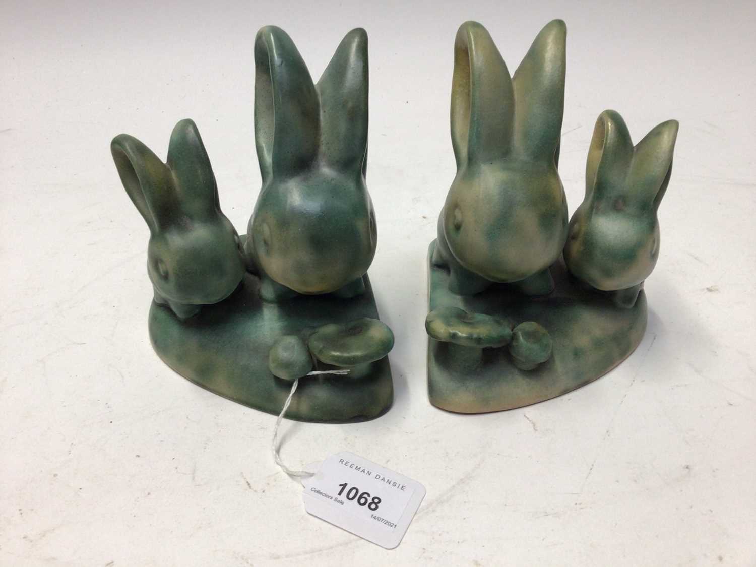 Lot 1068 - Pair of 1930s Bourne Denby Danesby Ware rabbit bookends, 14cm high