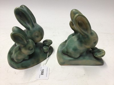 Lot 1068 - Pair of 1930s Bourne Denby Danesby Ware rabbit bookends, 14cm high