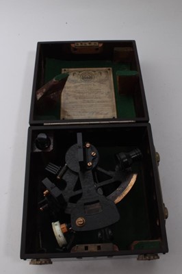 Lot 840 - Second World War RAF Sextant, stamped with Air Ministry stamp and numbered 6B/177 by Henry Hughes and Sons Ltd, in original bakelite case