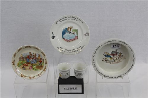 Lot 1135 - Four pieces of Wedgwood Peter Rabbit china -...