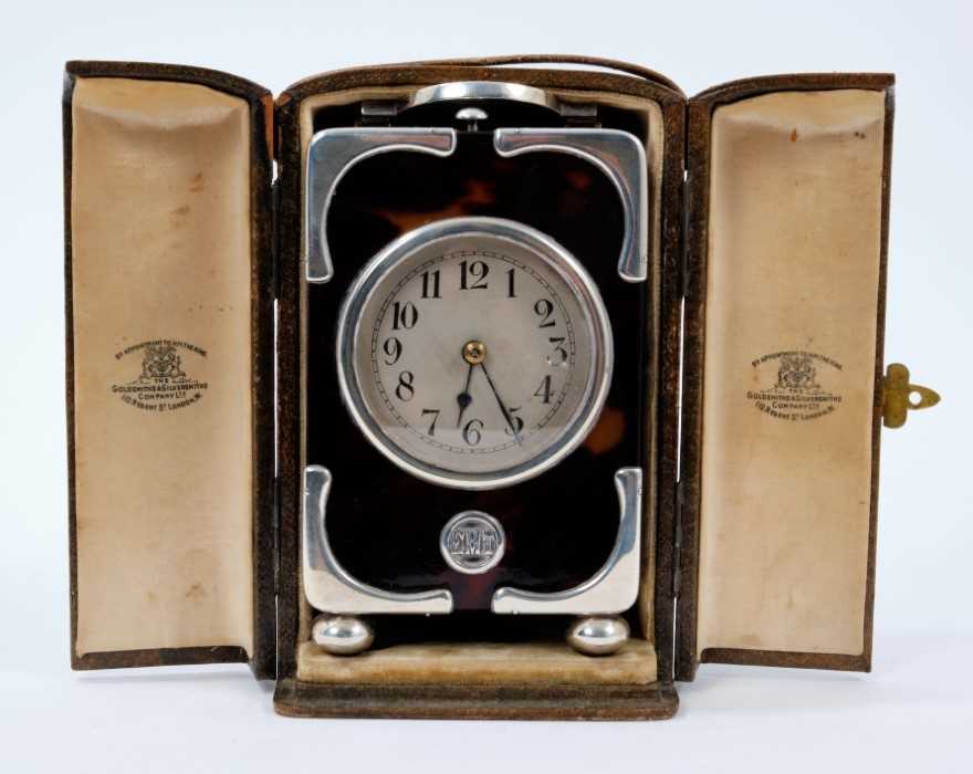 221 - Fine quality early 20th century silver mounted tortoiseshell carriage clock