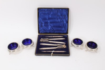 Lot 222 - Set of four Victorian silver salts and a cased set of steel nutcrackers