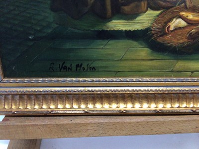 Lot 54 - R, Van Molen, oil on panel, A moonlit scene in a Chinese market, in gilt frame. 36 x 30cm.