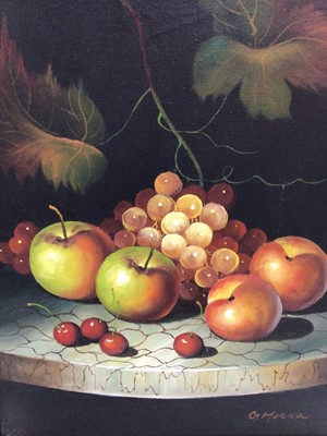 Lot 61 - G. Morra, a 20th century, oil on canvas, Still life of fruit, signed, in gilt frame. 40 x 30cm