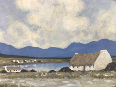 Lot 65 - Manner of Paul Henry 1876 - 1958, oil on board, A cottage at Connemara,  in painted frame, 24 x 34cm