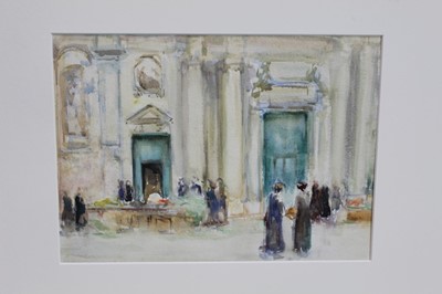 Lot 1241 - Circle of John Singer Sargent (1856-1925) watercolour - Venice Flower Stalls, in glazed gilt frame