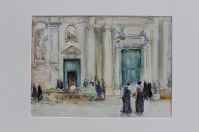 Lot 1241 - Circle of John Singer Sargent (1856-1925) watercolour - Venice Flower Stalls, in glazed gilt frame