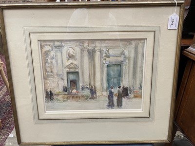 Lot 1241 - Circle of John Singer Sargent (1856-1925) watercolour - Venice Flower Stalls, in glazed gilt frame
