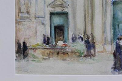 Lot 1241 - Circle of John Singer Sargent (1856-1925) watercolour - Venice Flower Stalls, in glazed gilt frame