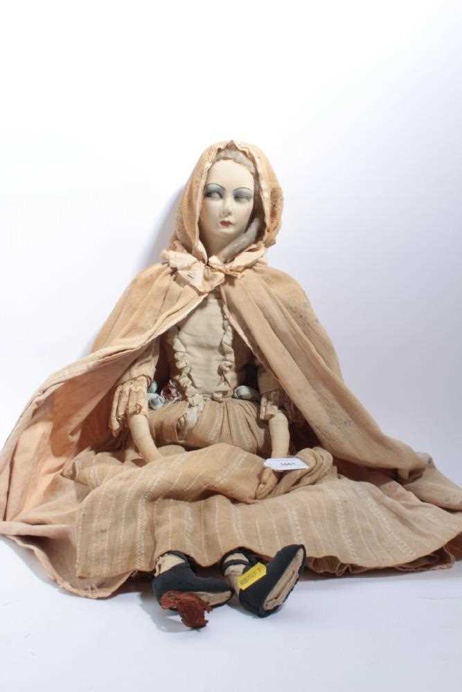 Lot 1661 - 1920s fabric Boudoir Doll, moulded and