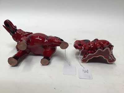 Lot 1106 - Royal Doulton Flambe Elephant and baby Elephant