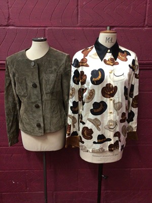 Lot 1993 - A selection of Ladies vintage clothing makes include Escada Silk Blouse. Lucia Trousers,  Black Jacket by Vera Mont,  Dress by Georges Rech plus other items.