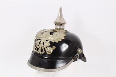 Lot 730 - First World War Prussian picklehaub with silvered helmet plate and white metal fittings, leather skull and original lining