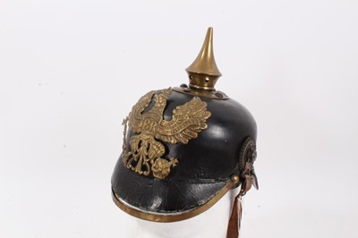 Lot 731 - First World War Prussian infantry picklehaub with brass helmet plate and mounts, leather skull and leather liner