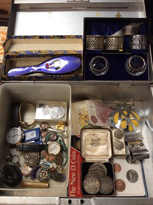 Lot 2233 - Box of sundries, including coins, banknotes, watches, etc