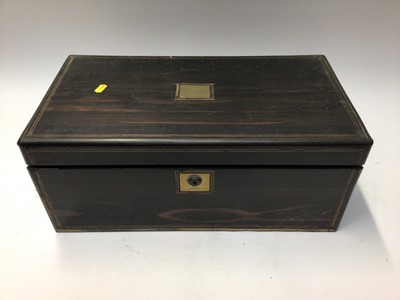 Lot 2236 - Large Victorian coromandel writing slope with brass inlay and handles, 50cm across