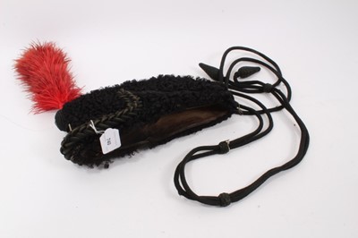 Lot 740 - George V Kings Royal Rifle Corps Officers' busby, beaver lamb body with Kings Crown badge and black rope work, red feather plume and black cords