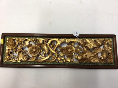 Lot 2291 - Chinese carved pierced giltwood and lacquer panel