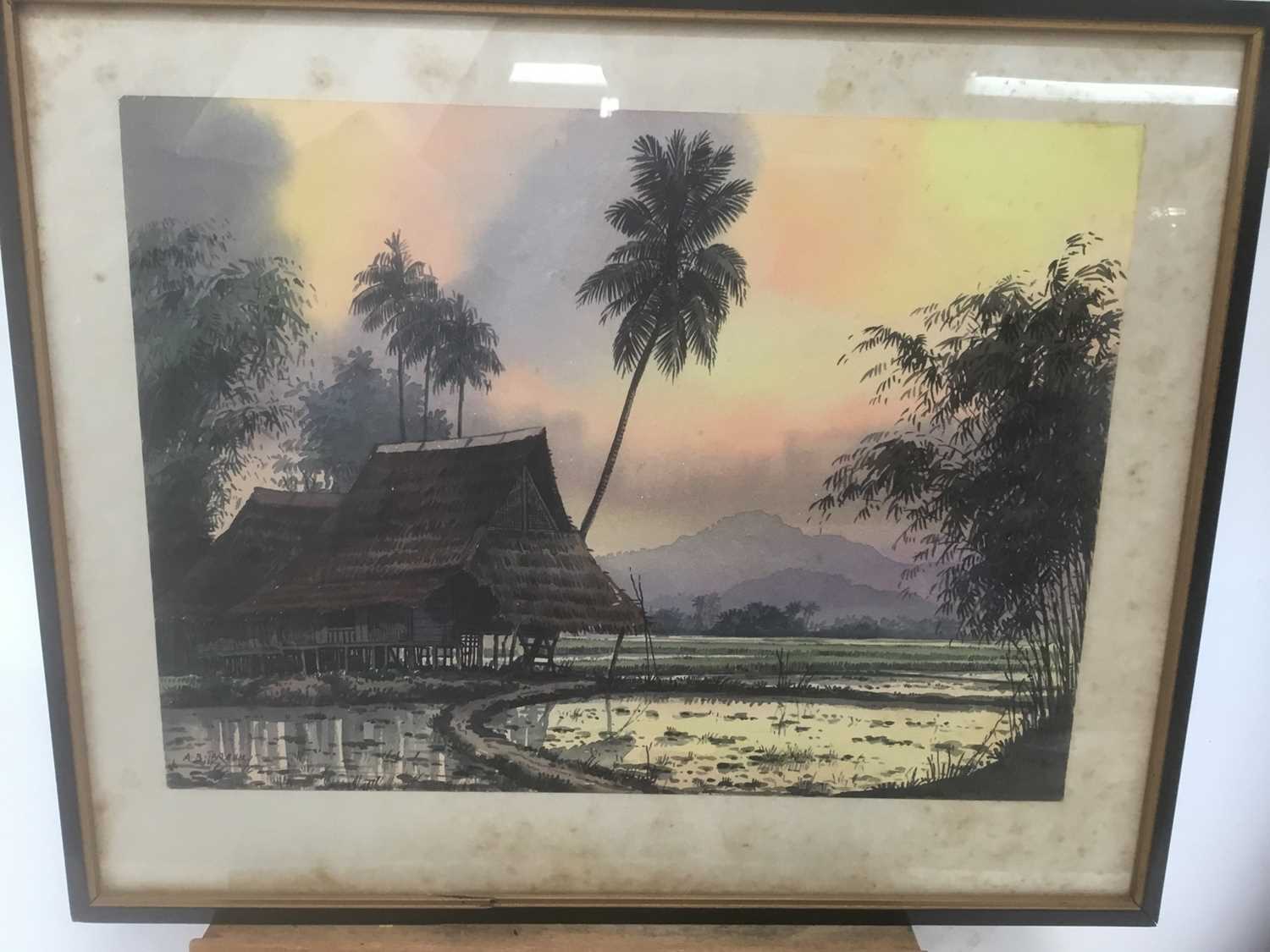 Lot 110 - Abu Baker Ibrahim (1925-1977) pair of watercolours, Malayan landscapes, signed
