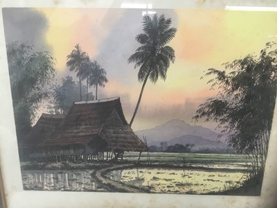 Lot 110 - Abu Baker Ibrahim (1925-1977) pair of watercolours, Malayan landscapes, signed