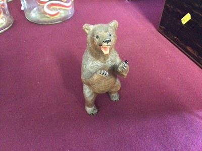 Lot 2262 - Collection of wooden carvings, including a Chinese figure, a further Chinese root carving, a Black Forest bear, Anri figures, etc (qty)