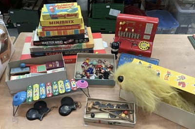 Lot 1632 - Childrens toys selection including Matchbox Diecast vehicles, board games, dolls pram and dolls, card games etc