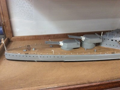 Lot 2405 - Large model of HMS Hood in a glazed wooden case, the case measuring 97cm wide