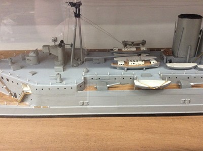 Lot 2405 - Large model of HMS Hood in a glazed wooden case, the case measuring 97cm wide