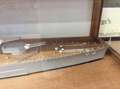 Lot 2405 - Large model of HMS Hood in a glazed wooden case, the case measuring 97cm wide