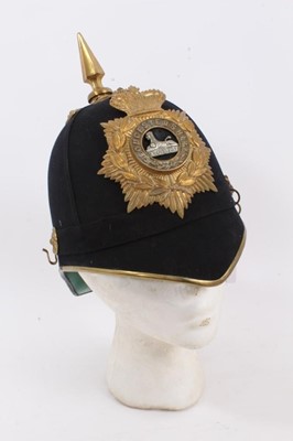 Lot 744 - Victorian other ranks blue cloth helmet of the Gloucestershire Regiment with leather and silk lining