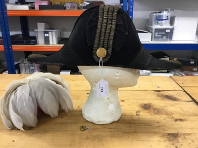 Lot 747 - George V Court Officials' Bicorn hat with silver and gold bullion, red and white feather plume , oginal silk and leather lining