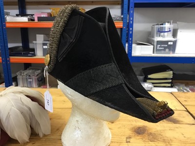 Lot 747 - George V Court Officials' Bicorn hat with silver and gold bullion, red and white feather plume , oginal silk and leather lining