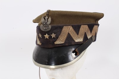 Lot 754 - Rare Second World War Polish Generals Rogatywk cap by Locke and Co, London with Polish eagle badge, three stars and silver lacework .