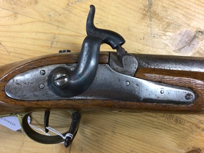 Lot 980 - Victorian percussion three band Enfield -type musket with walnut stock and steel ramrod and socket bayonet (2)