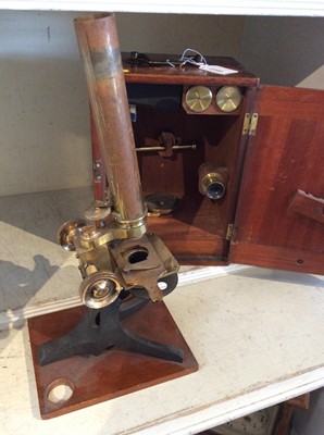 Lot 2349 - Antique brass microscope in original mahogany case