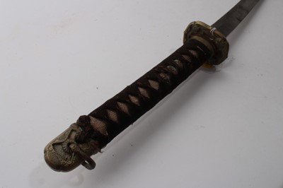 Lot 958 - 19th century Japanese katana with bronze tsuba, curved steel blade, signed to tang, in lacquered scabbard, the blade 64cm, 94.5cm overall