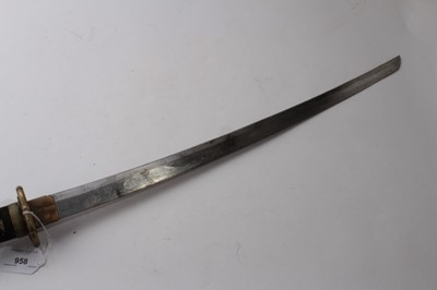 Lot 958 - 19th century Japanese katana with bronze tsuba, curved steel blade, signed to tang, in lacquered scabbard, the blade 64cm, 94.5cm overall