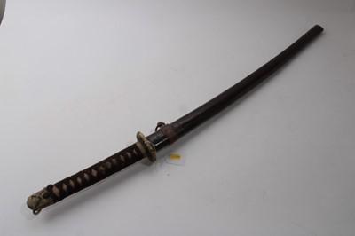 Lot 958 - 19th century Japanese katana with bronze tsuba, curved steel blade, signed to tang, in lacquered scabbard, the blade 64cm, 94.5cm overall