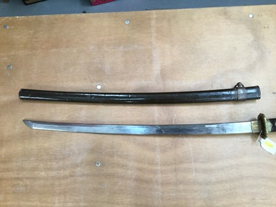 Lot 958 - 19th century Japanese katana with bronze tsuba, curved steel blade, signed to tang, in lacquered scabbard, the blade 64cm, 94.5cm overall