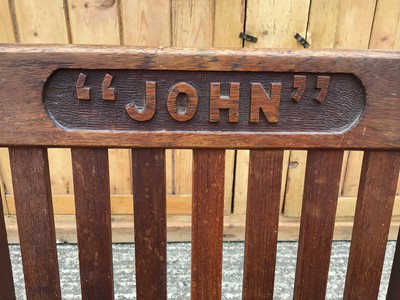 Lot 917 - Late Victorian child's chair, the top rail carved with the name "John", with plaque stating 'Made from timber removed from H.M.S. "Britannia", cadet training ship at Dartmouth 1869-1905'