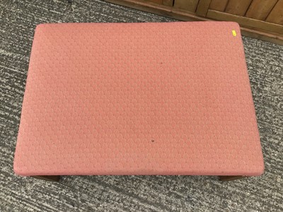 Lot 922 - Rectangular pink upholstered stool on shaped legs joined by stretchers