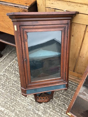 Lot 924 - Edwardian mahogany hanging corner display cabinet, together with another mahogany hanging cupboard