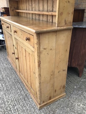 Lot 914 - Victorian pine two height kitchen dresser, the raised open back above two drawers and two cupboards below