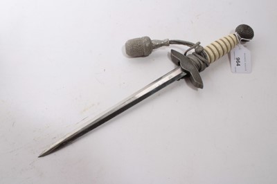 Lot 964 - Nazi 1937 Pattern Luftwaffe Officers' Dress Dagger with polished steel blade by WMW Waffen, Luftwaffe Eagle crossguard, wire bound cream celluloid grip, in scabbard, with silver bullion thread dres...