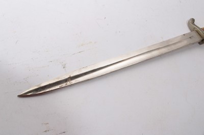 Lot 966 - Nazi Police Bayonet, with polished steel blade by Weyersberg, Kirschbaum & Co, Solingen, two piece horn grip with replacment badge and eagles head pommel, in leather scabbard with nickel plated mou...