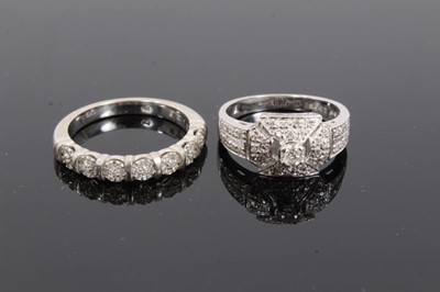 Lot 230 - 14ct white gold diamond cluster ring and 14ct white gold dimoand set half eternity ring