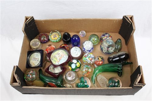 Lot 1172 - Selection of various glass paperweights and...