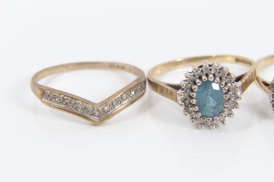 Lot 254 - Four 9ct gold diamond and gem set rings