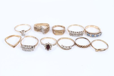 Lot 255 - Eleven 9ct gold rings including some gem set